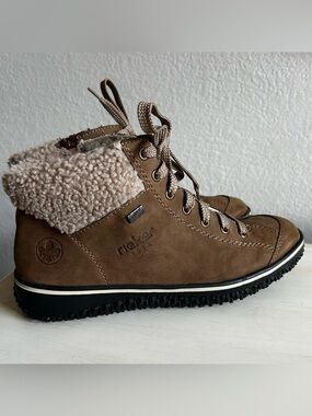 Rieker Brown Shearling-Trim Lace-Up Ankle Boot